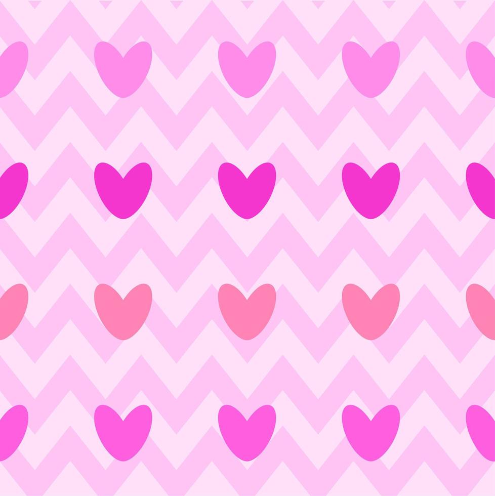 seamless pattern with pink hearts on zigzag background. Geometric vector design. Love, Valentine's day concept