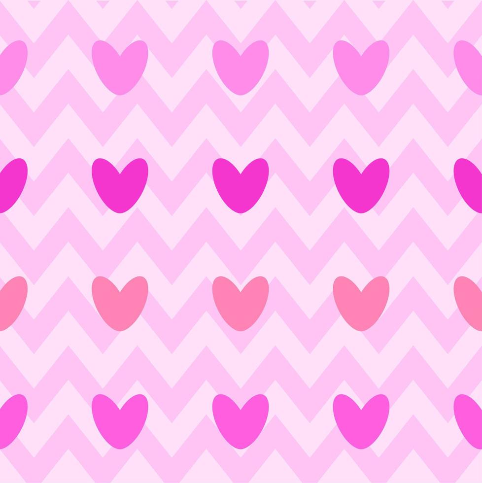 de patrones sin fisuras con corazones de color rosa sobre fondo en zigzag. diseño de vectores geométricos. amor, concepto del día de san valentín