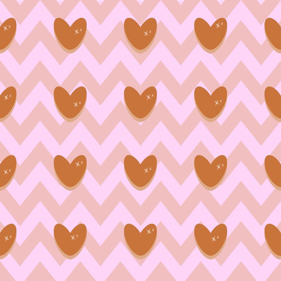 Gold blink hearts seamless pattern on pink tone zigzag background vector