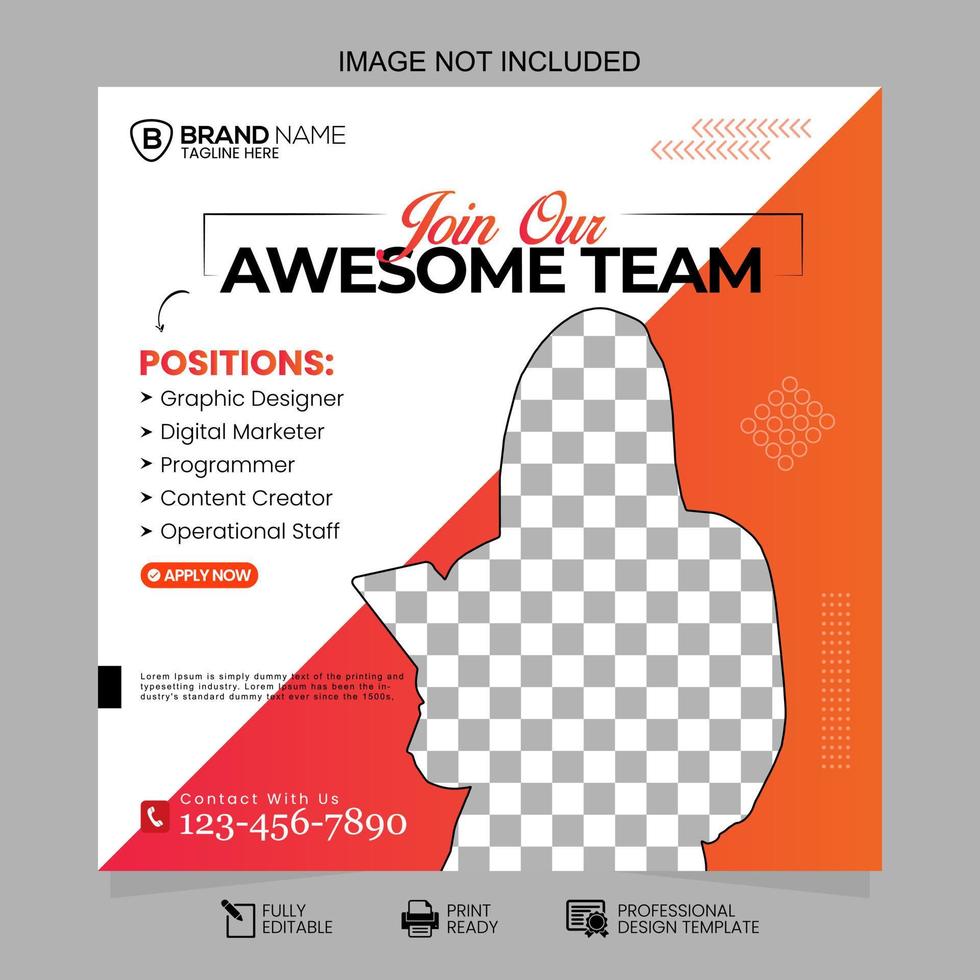 Social Media Join Our Team Post Template Design vector