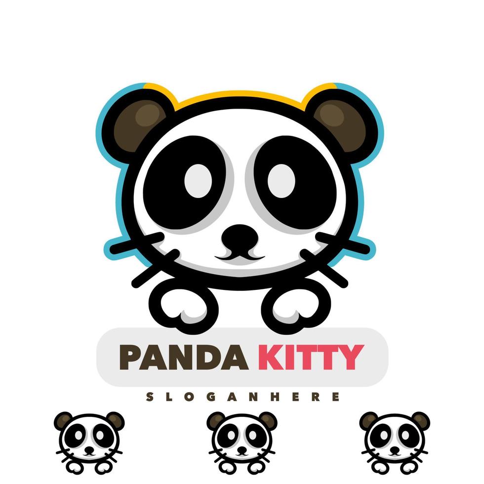 logotipo lindo del gatito de la panda vector