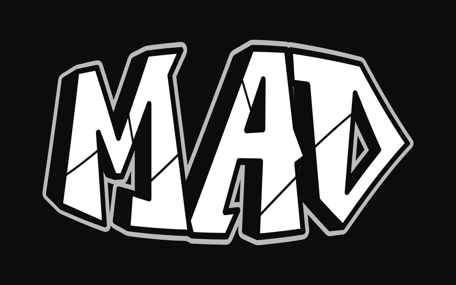 Mad word trippy psychedelic graffiti style letters.Vector hand drawn doodle cartoon logo Mad illustration. Funny cool trippy letters, fashion, graffiti style print for t-shirt, poster concept vector