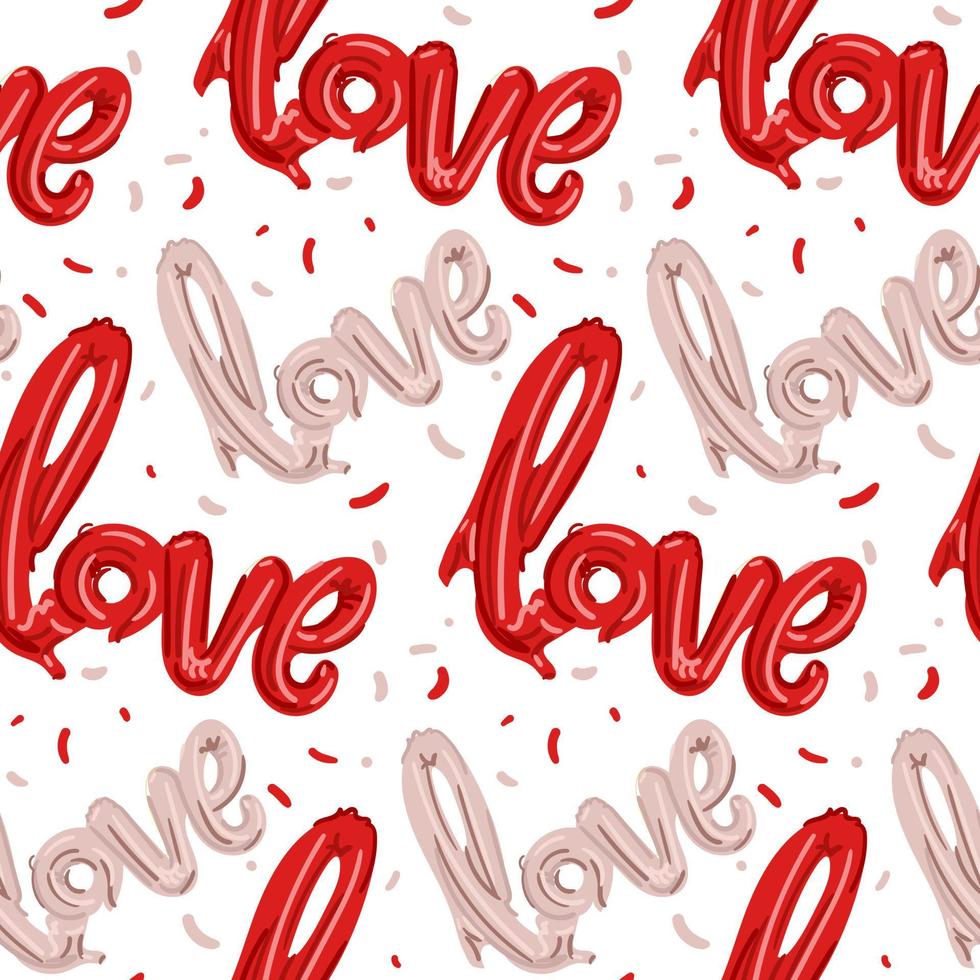 A pattern of balloons in the form of the inscription love. Mother-of-pearl balls with glitter. Background for printing on textiles and paper. Gift wrapping for the Valentine's Day holiday vector