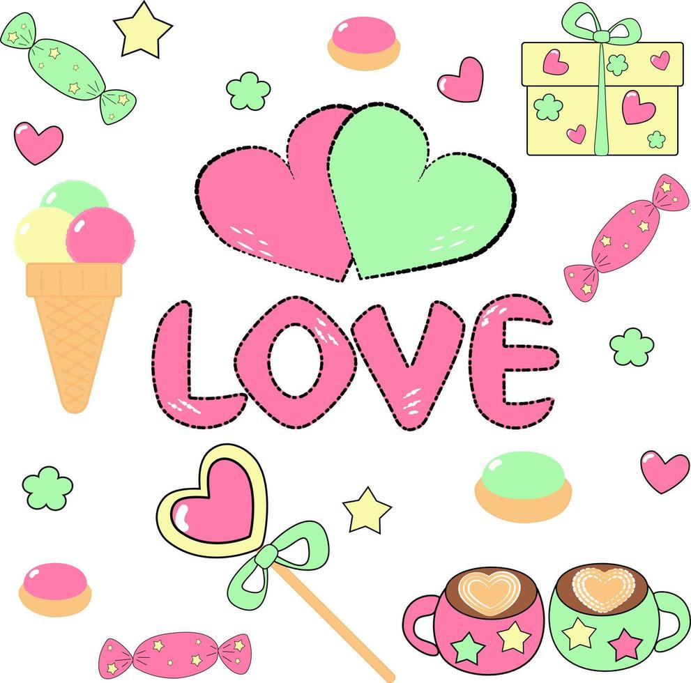 set of hearts love valentine leaf vector