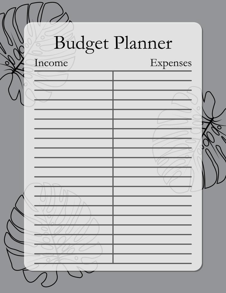 Budget planner template page design with monster leaves, income and expenses. Vector illustration