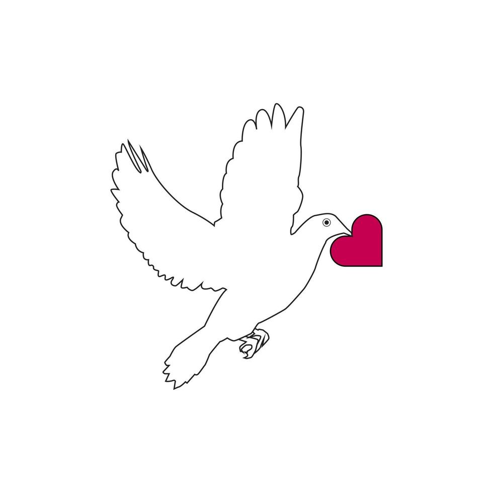 icono de arte de línea de pájaro paloma con símbolo de amor vector