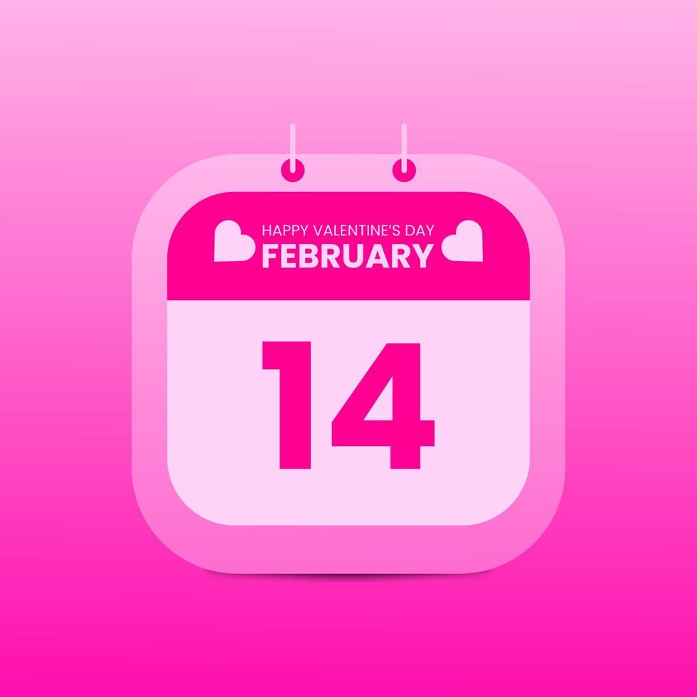 Heart Shape Valentines Day Calendar Design On February 14, Date Reminder Calendar Vector