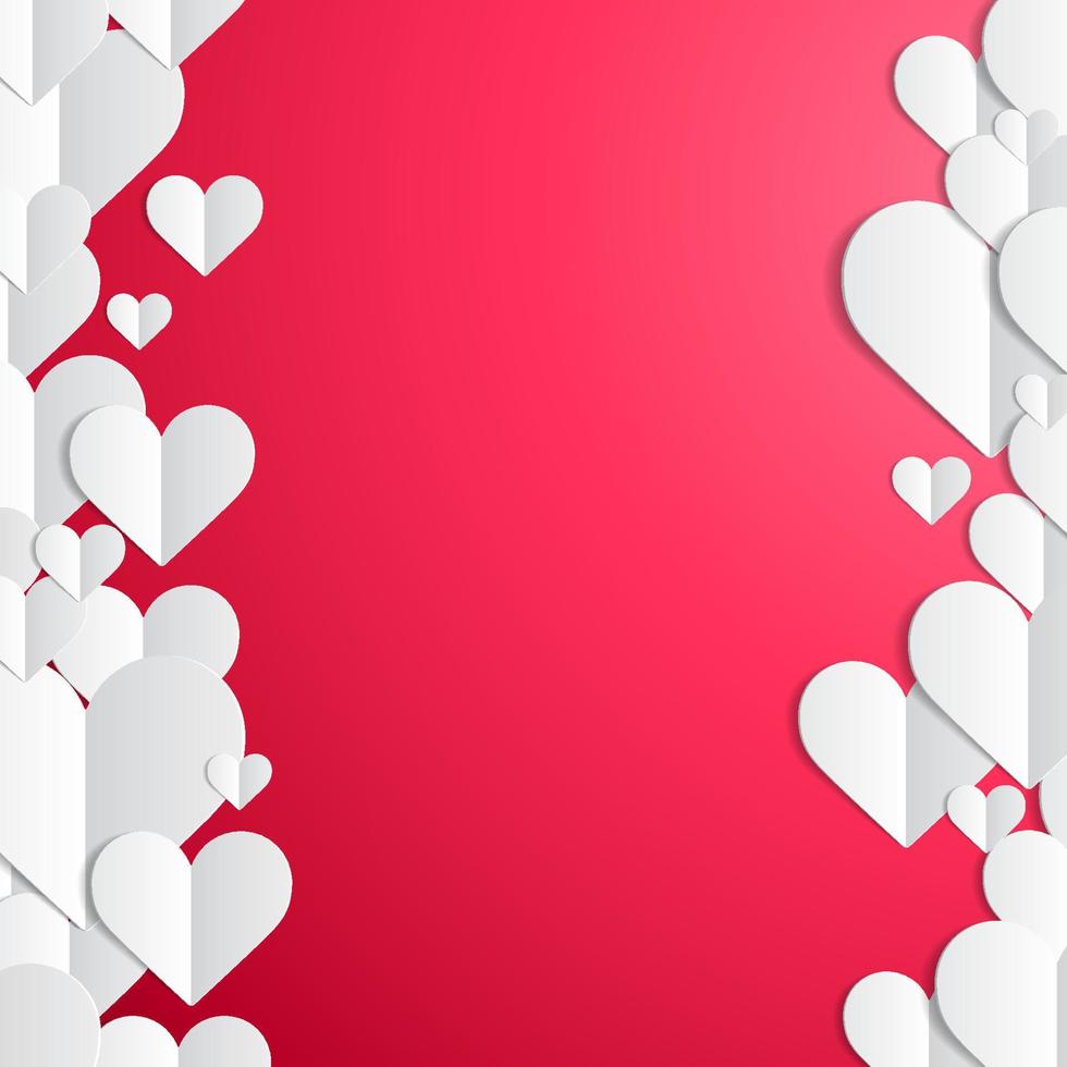 marco del día de san valentín con líneas de corazones de papel cortado vector