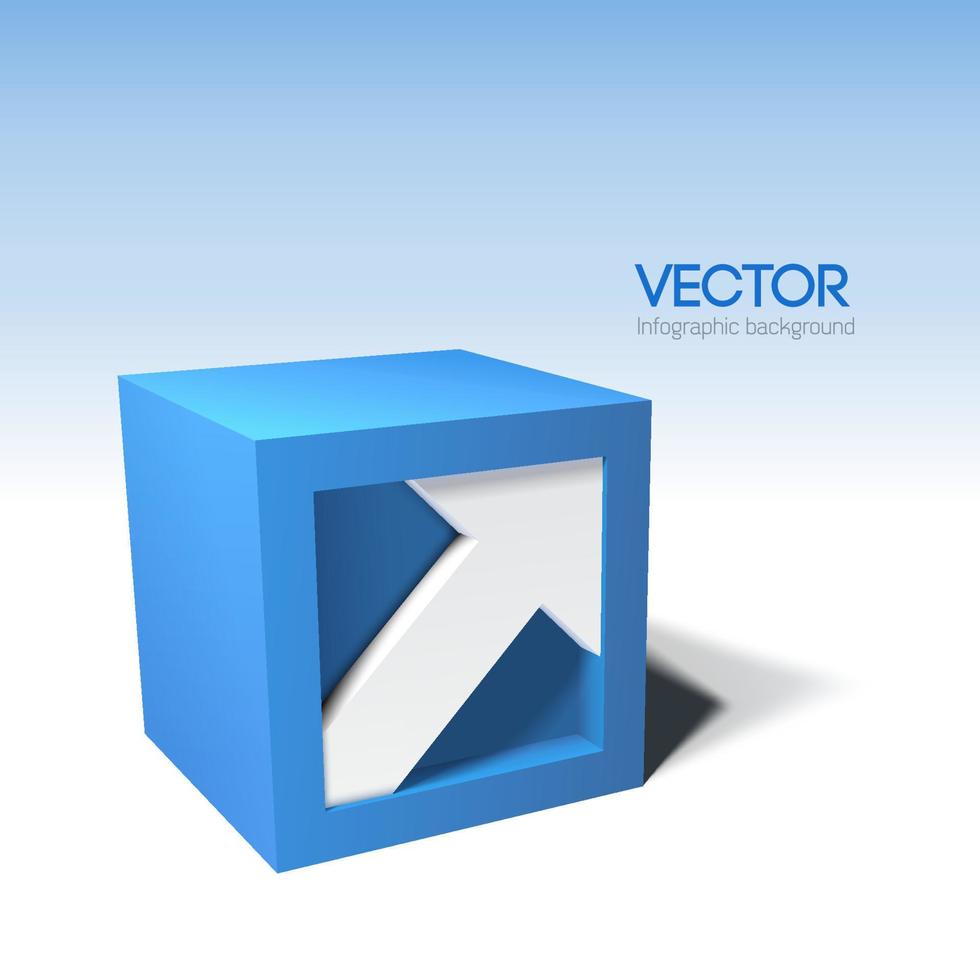 Cubo 3d vectorial de estilo infográfico con flecha vector