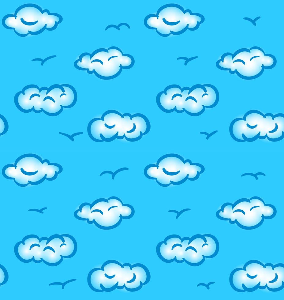 Drawn seamless pattern with sky, clouds and birds vector