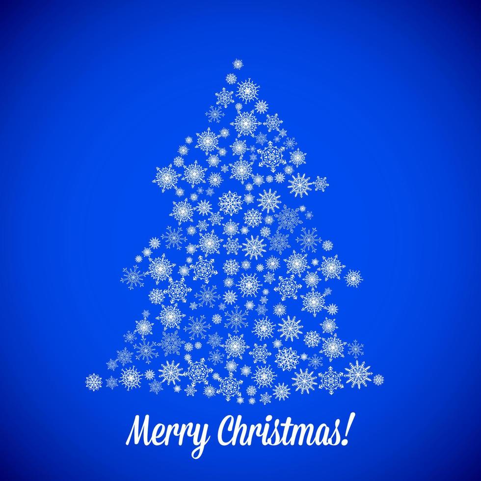 Christmas card with tree made of random snowflakes vector