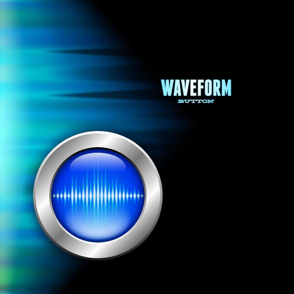 Silver button with blue sound wave sign and polar light vector