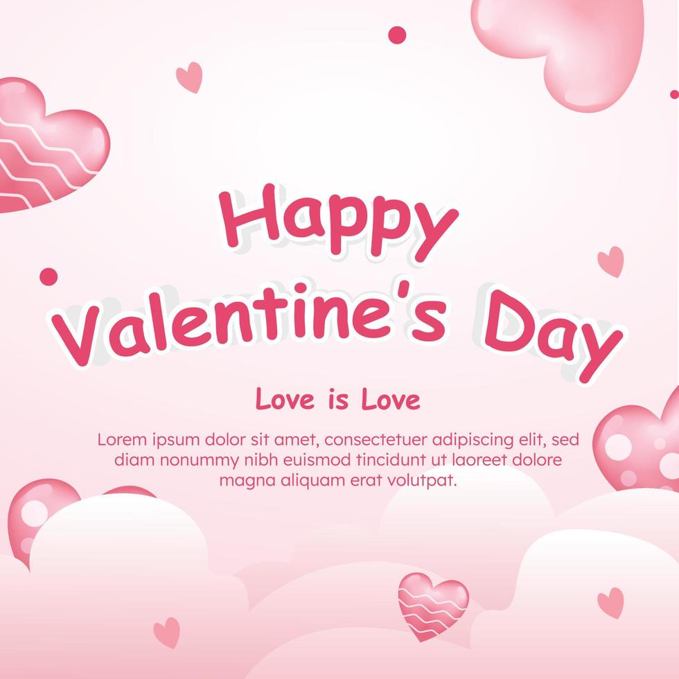 Social media happy valentine day post romantic valentine with red color heart shape white and red greeting with bokeh effect vector