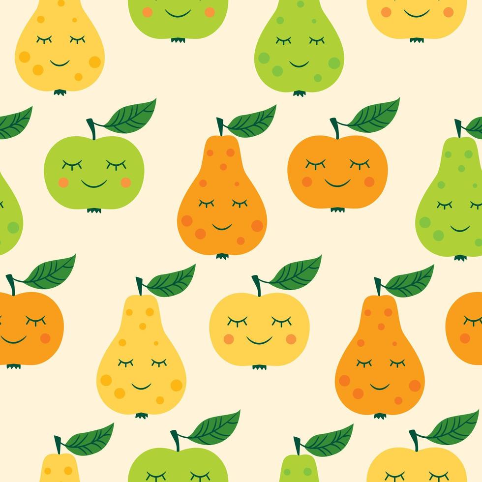 Pattern with cute pears and apples. vector