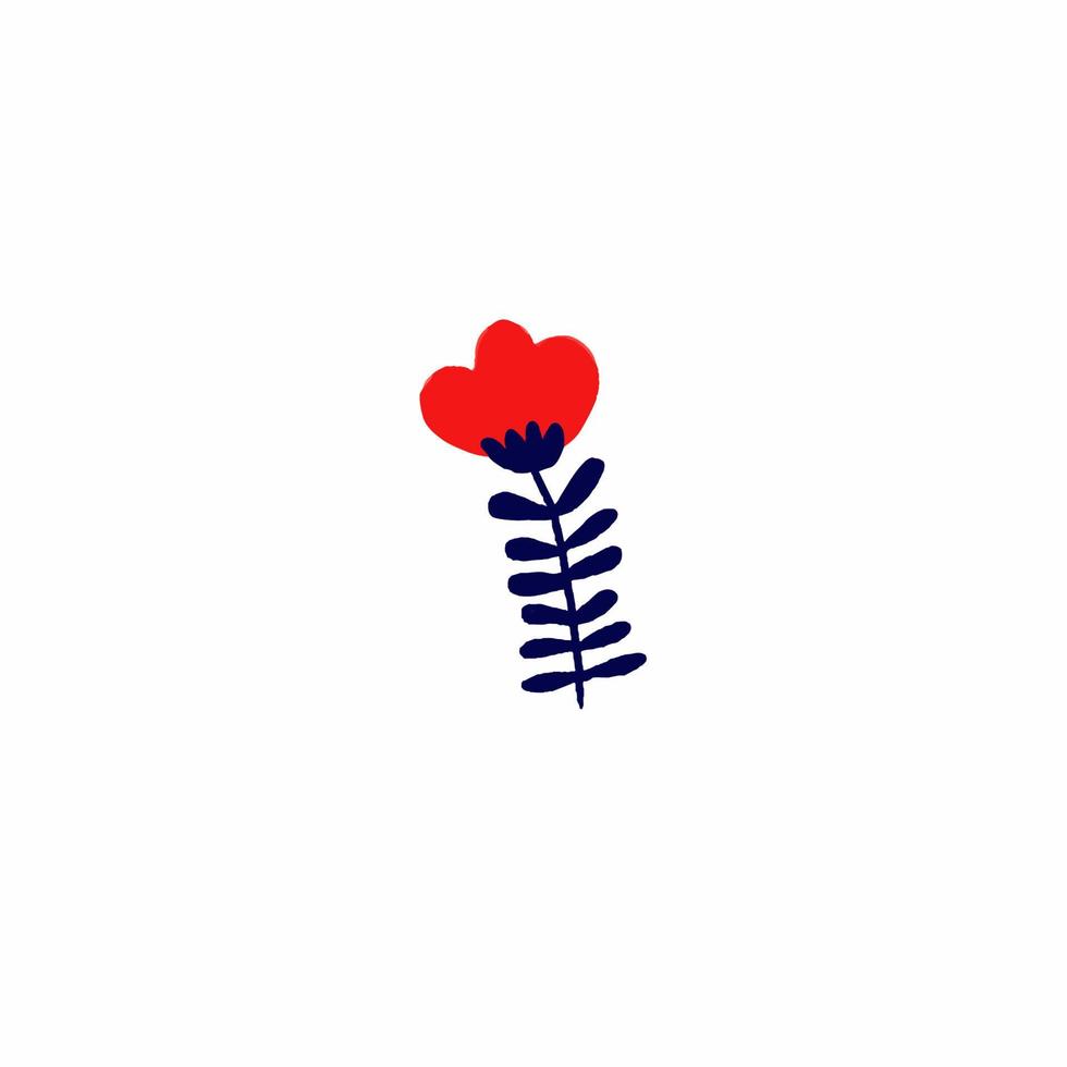 Red flower with blue leaves. vector