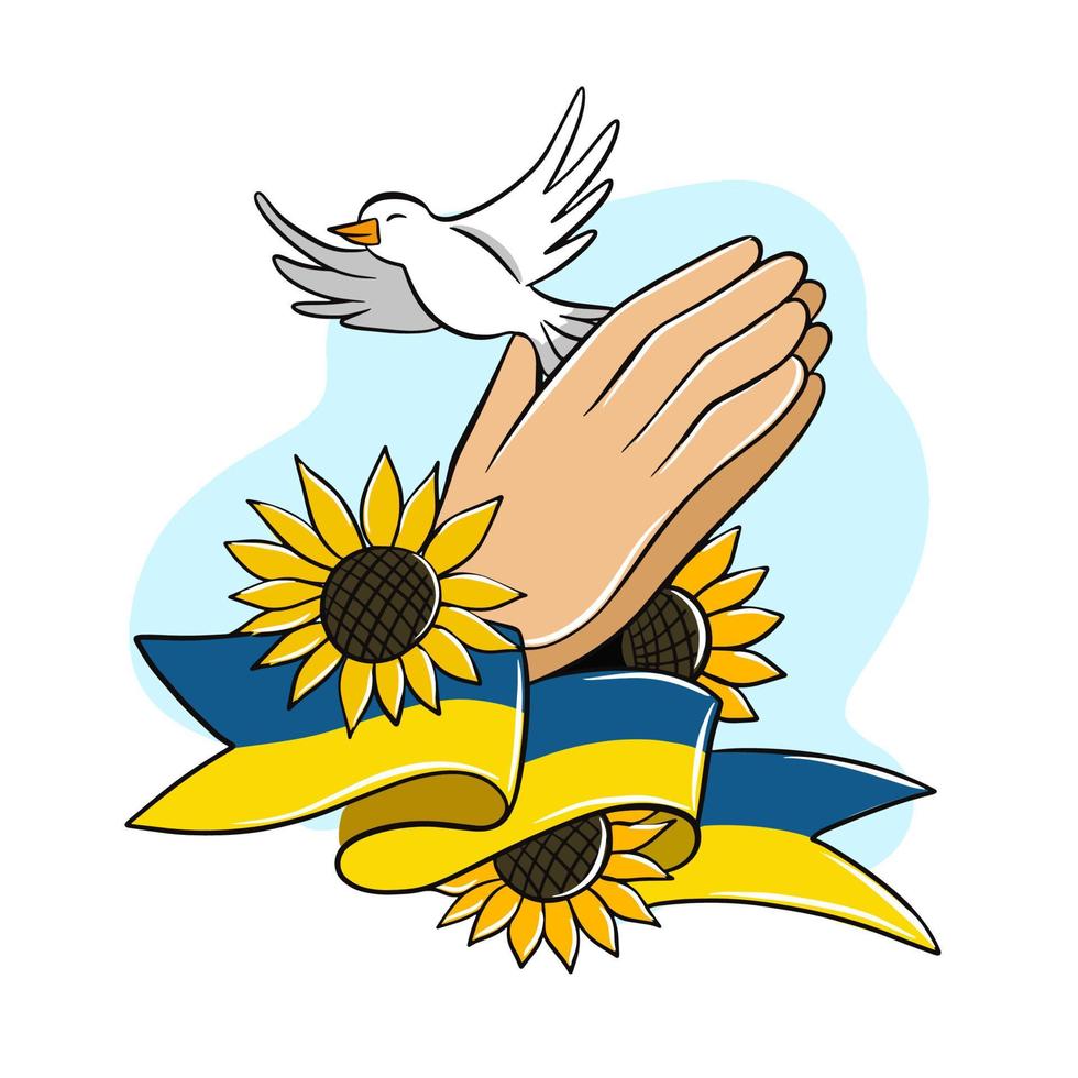 Pray for Ukraine concept vector illustration. dove of peace and the flag of Ukraine