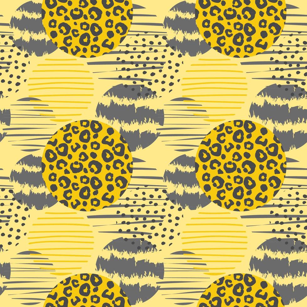 Trendy vector geometric seamless pattern with leopard print and circles.