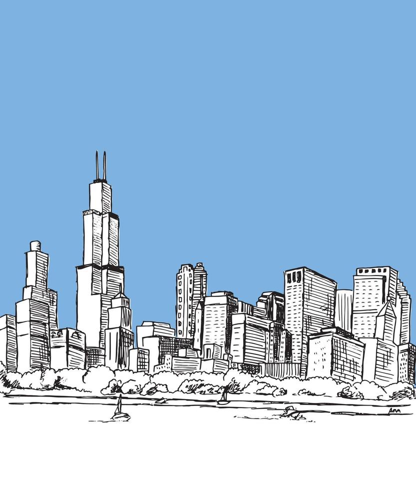 bosquejo del horizonte de chicago vector