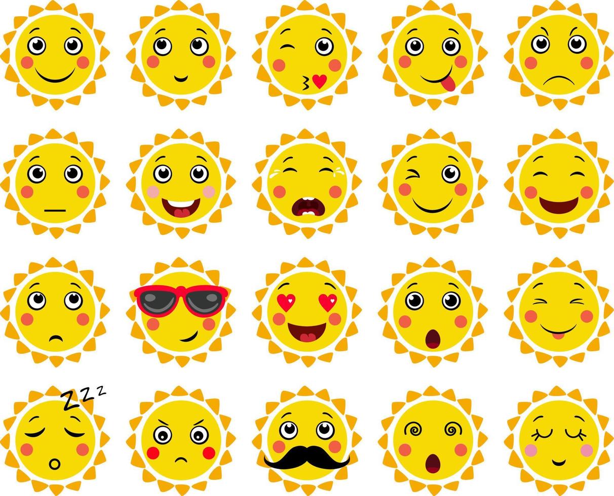 Set of a sun with different expressions vector