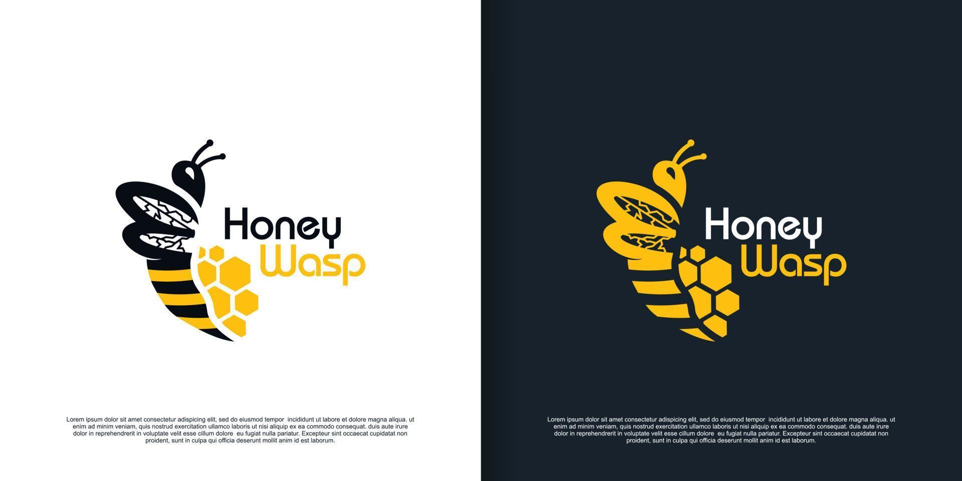 diseño de plantilla de logotipo de abeja de miel con vector premium de concepto creativo