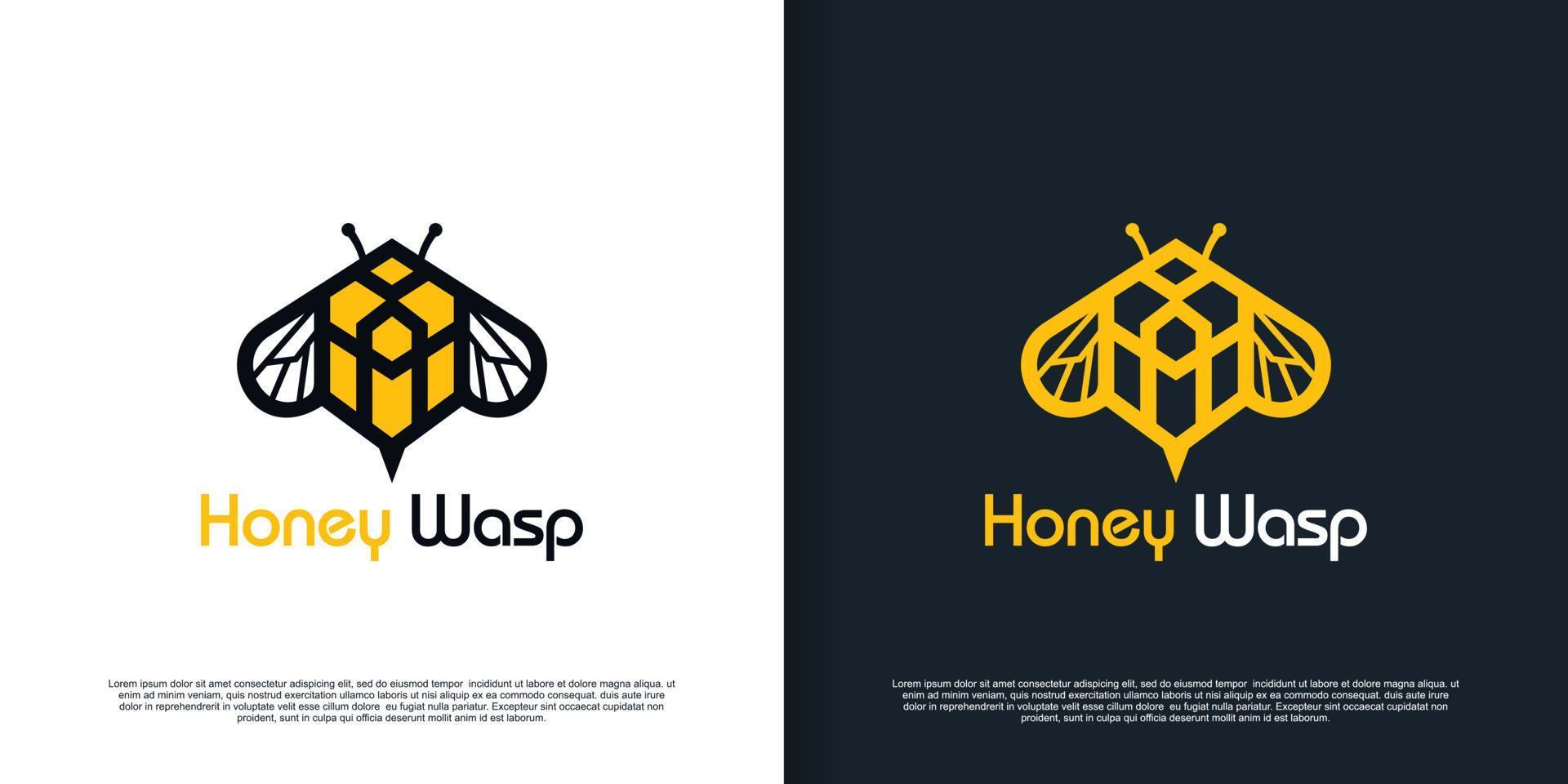 diseño de plantilla de logotipo de abeja de miel con vector premium de concepto creativo