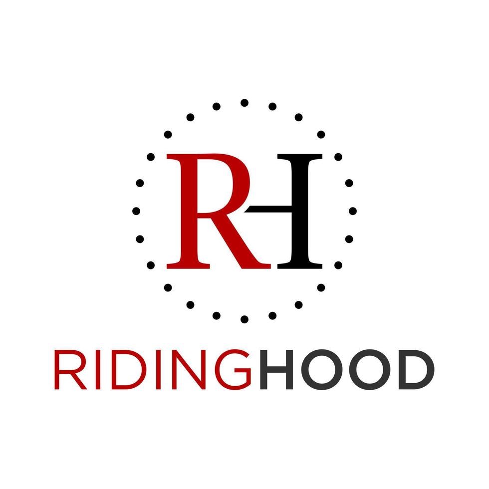 unique Letter or word RH serif font with cutting in circle dot image graphic icon logo design abstract concept vector stock. Can be used as a symbol related to initial or brand