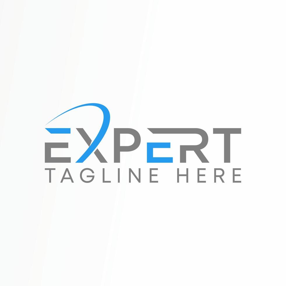 letter or word EXPERT sans sarif font with cutting swoosh idea graphic logo design abstract concept vector stock related to video content or wordmark