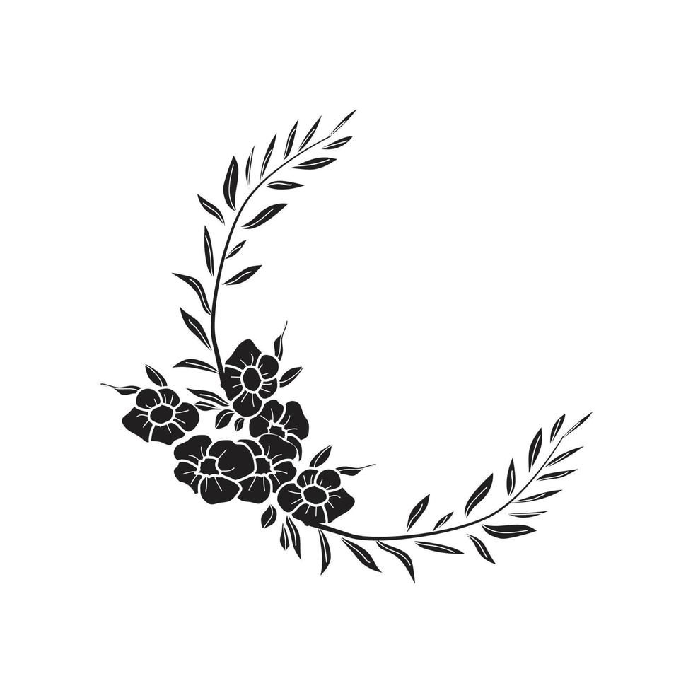 Art collection of natural floral herbal leaves flowers in silhouette style. Decorative beauty elegant illustration for hand drawn floral design vector