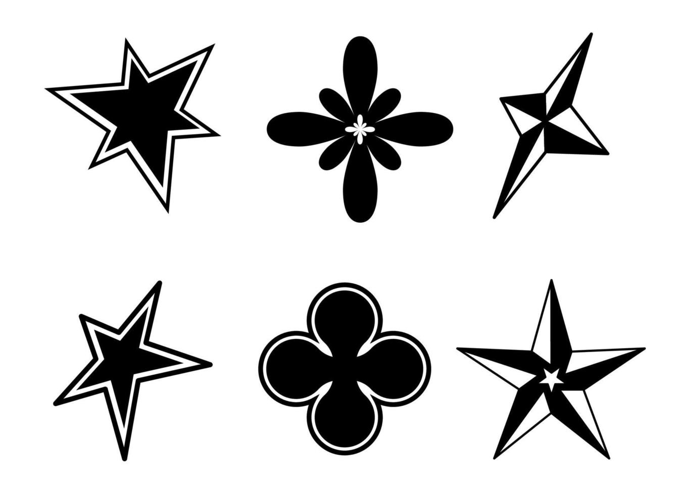 Set Y2K stars and retro futuristic graphic elements . Vector illustration.