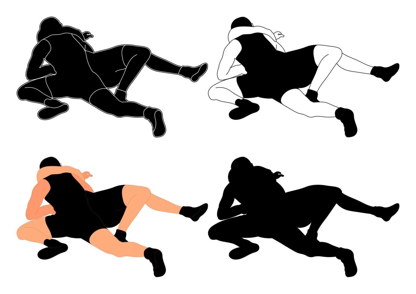 Set silhouettes athletes wrestlers in wrestling, duel, fight. Greco Roman, freestyle, classical wrestling. Martial art vector