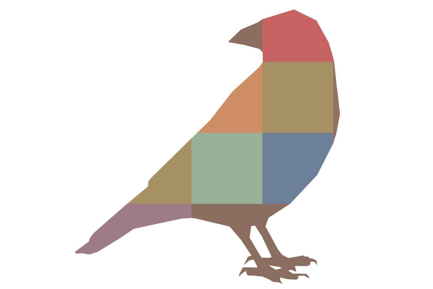 Vector raven, crow, corvus standing, coloured silhouette of a wild bird, polygonal abstraction