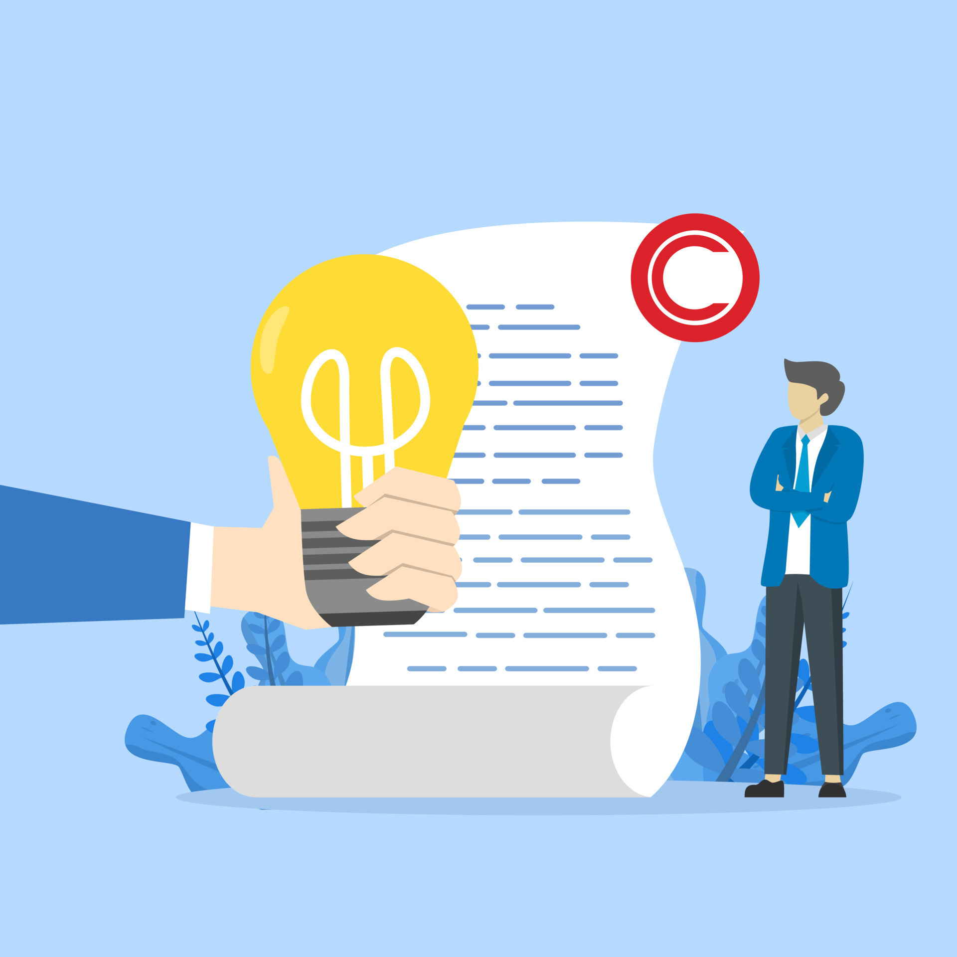 Man with light bulb and legal certificate for intellectual property Man with light bulb and legal certificate for intellectual property