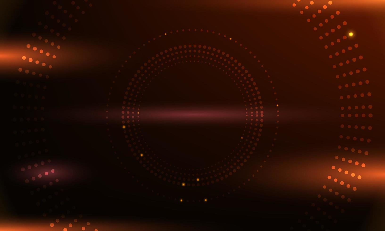 los puntos abstractos del círculo futurista brillan con fondo naranja. la innovación del concepto conecta la ingeniería de línea digital en la tecnología digital mundial y la comunicación de la red informática de datos. ilustración vectorial. vector