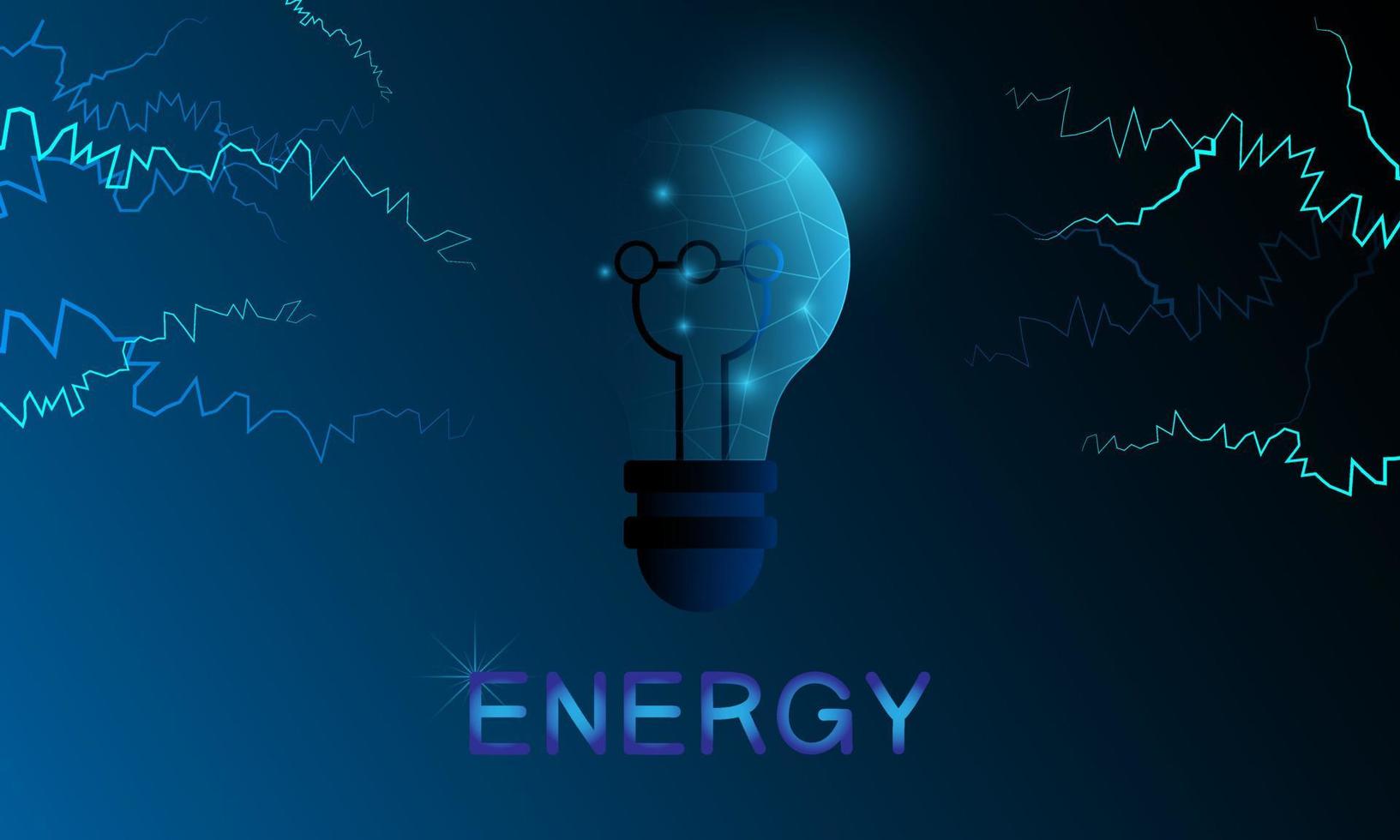 concepto de energía futurista. bombillas de luz electricidad símbolos y texto brillantes. Ilustración de vector de energía abstracta de tecnología. concepto de diseño gráfico de energía empresarial. brillan en el fondo oscuro.