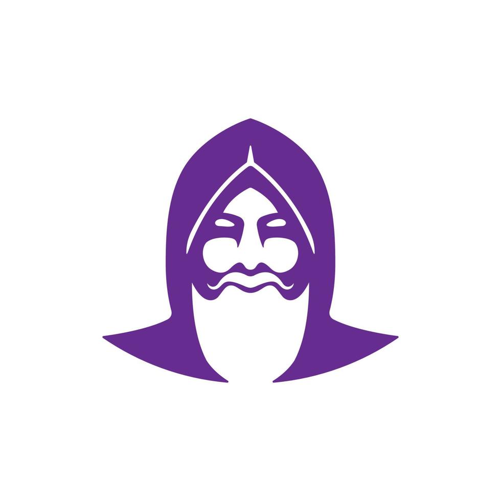 Modern Bearded Wizard Head Wearing Cloak Logo Vector Design, Simple Minimalist and Modern Wizard Design Can be Use for Logo