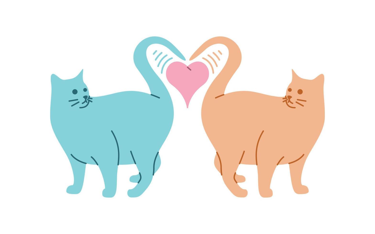 dos gatos se enamoran del diseño vectorial, gatos encantadores diseñados en un estilo colorido y divertido vector