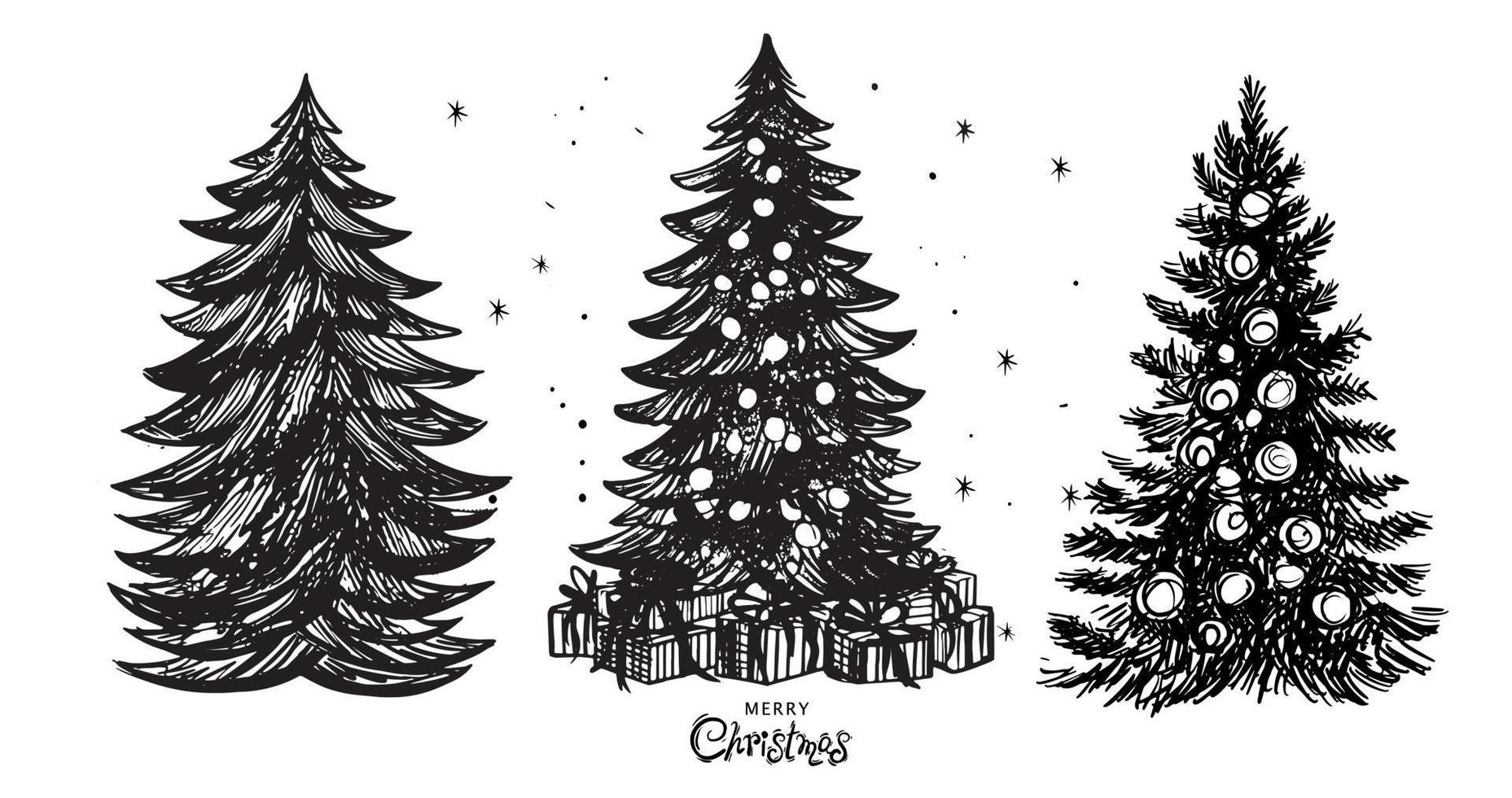 Christmas tree set, Hand drawn illustrations. vector