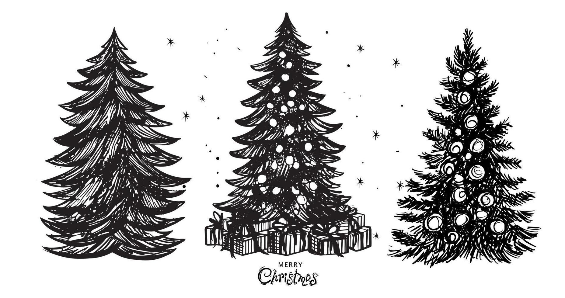 Christmas tree set, Hand drawn illustrations. vector