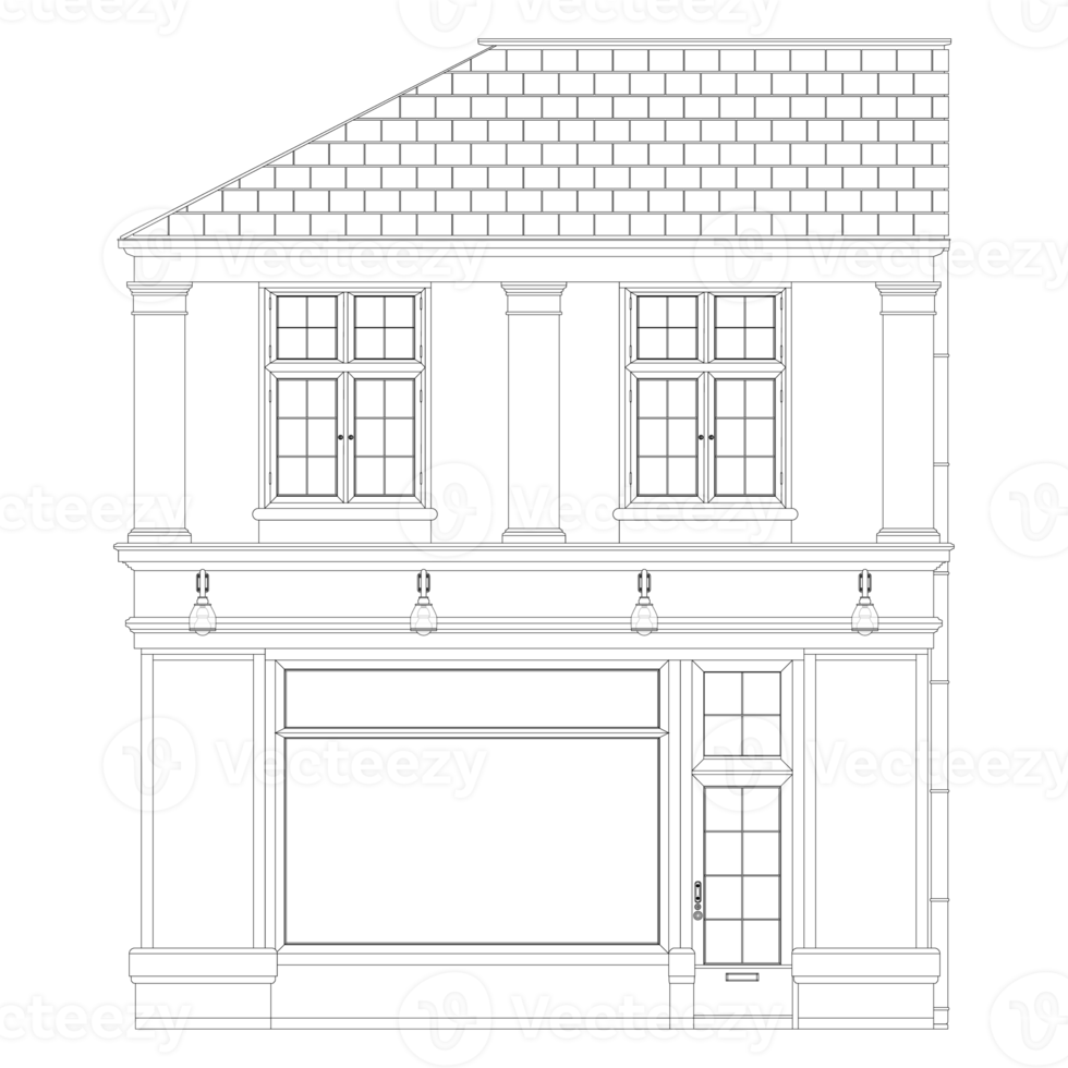 franska gammal byggnad Fasad färg sida. tvåvånings främre se med stor fönster. europeisk arkitektur. png illustration.