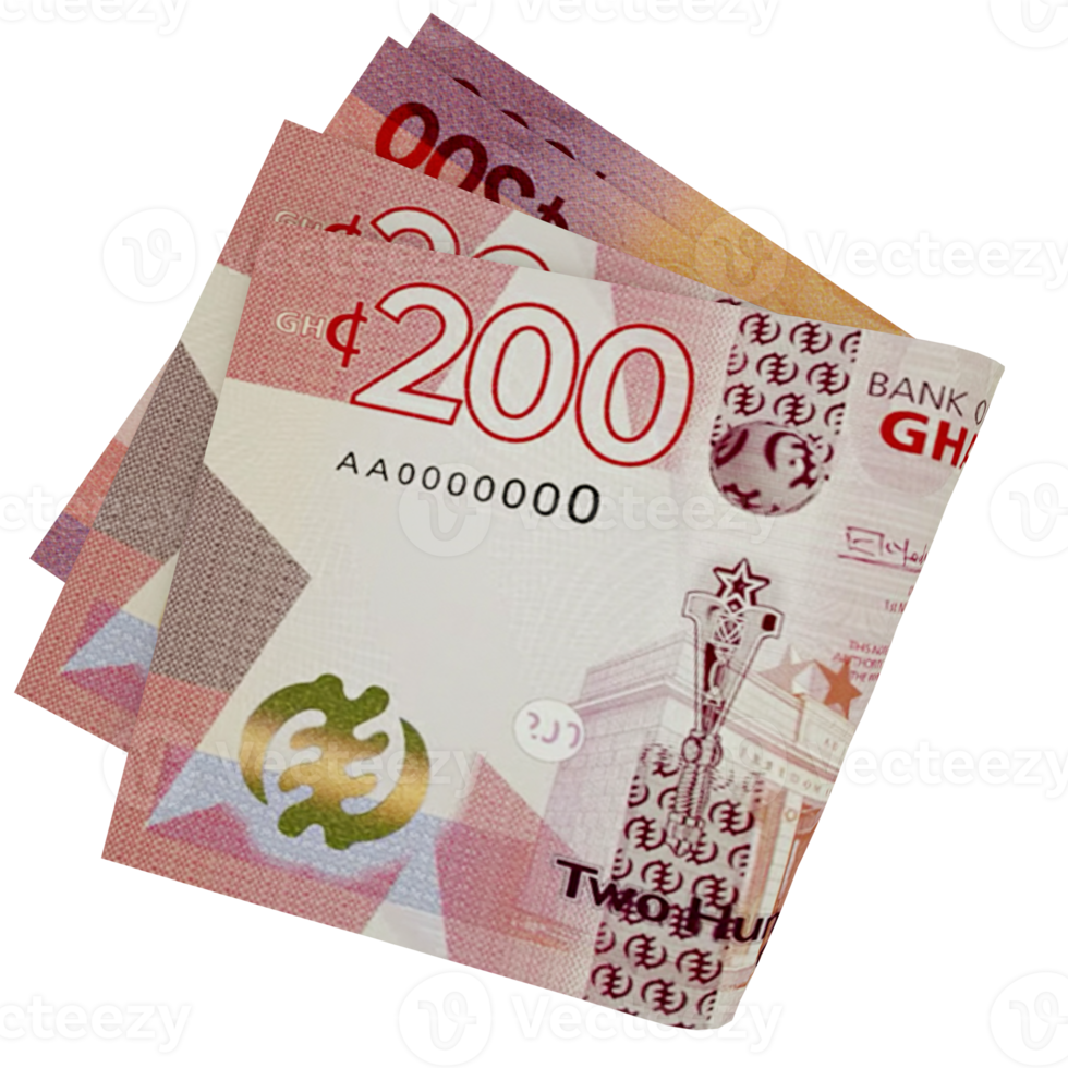 3d rendering of Folded Ghanaian cedi notes isolated on transparent background. png