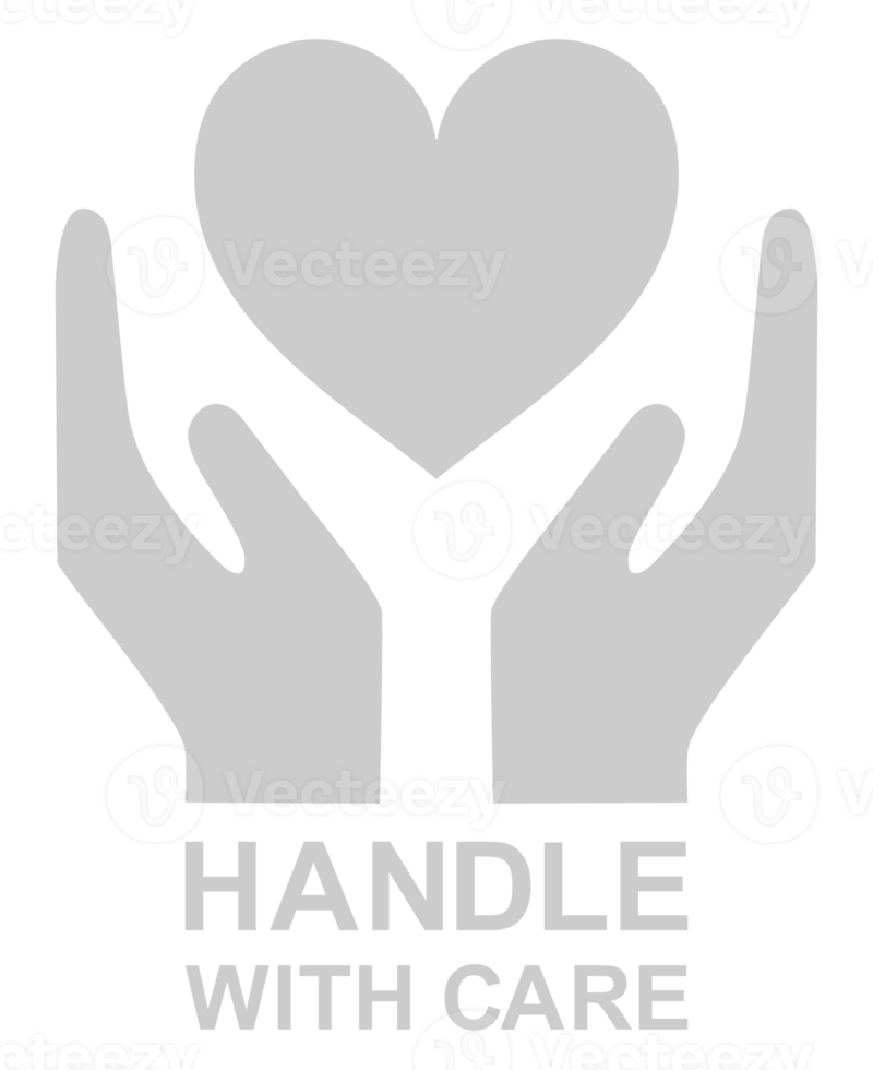 Handle With Care Packing With Heart Shape Icon Symbol for Valentine Day Gift. Packing Label for Valentine's Day Gift. Format PNG