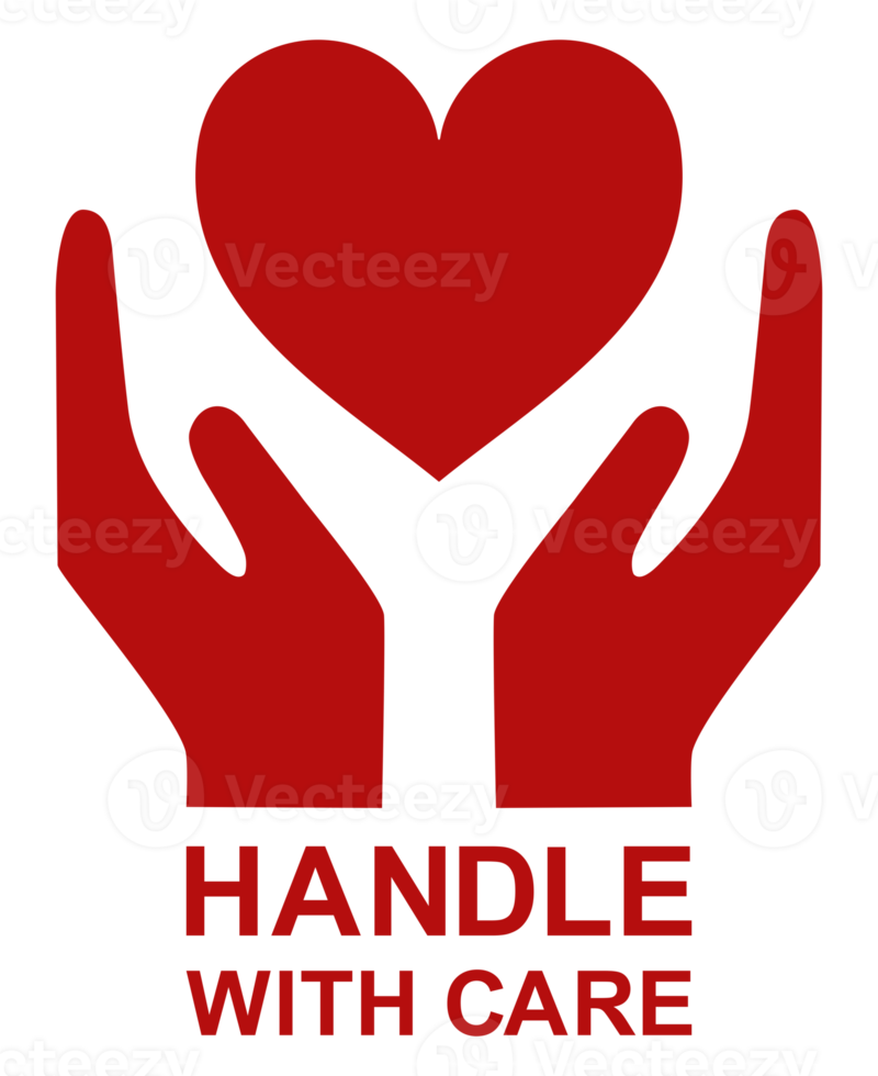 Handle With Care Packing With Heart Shape Icon Symbol for Valentine Day Gift. Packing Label for Valentine's Day Gift. Format PNG