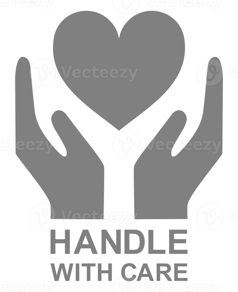 handhaben mit sorgfalt verpackung mit herzform symbol symbol für valentinstag geschenk. Verpackungsetikett für Valentinstagsgeschenk. PNG-Format png