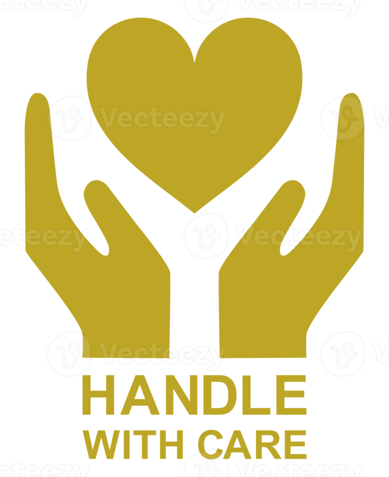 Handle With Care Packing With Heart Shape Icon Symbol for Valentine Day Gift. Packing Label for Valentine's Day Gift. Format PNG