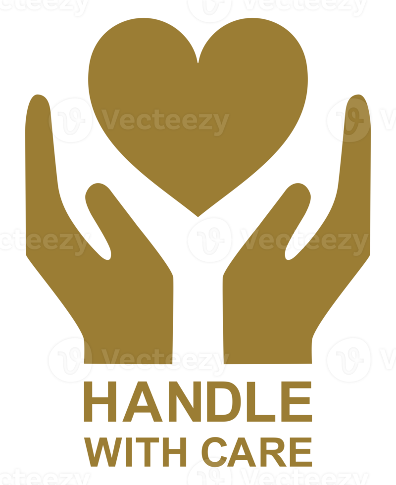 Handle With Care Packing With Heart Shape Icon Symbol for Valentine Day Gift. Packing Label for Valentine's Day Gift. Format PNG