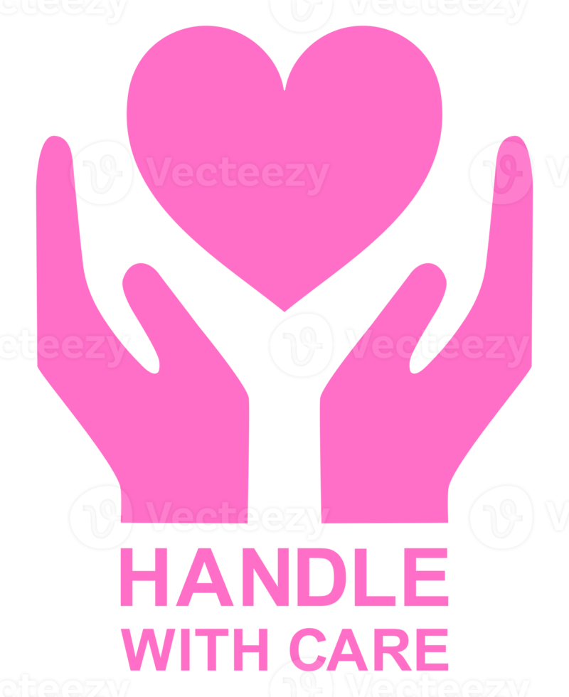 Handle With Care Packing With Heart Shape Icon Symbol for Valentine Day Gift. Packing Label for Valentine's Day Gift. Format PNG