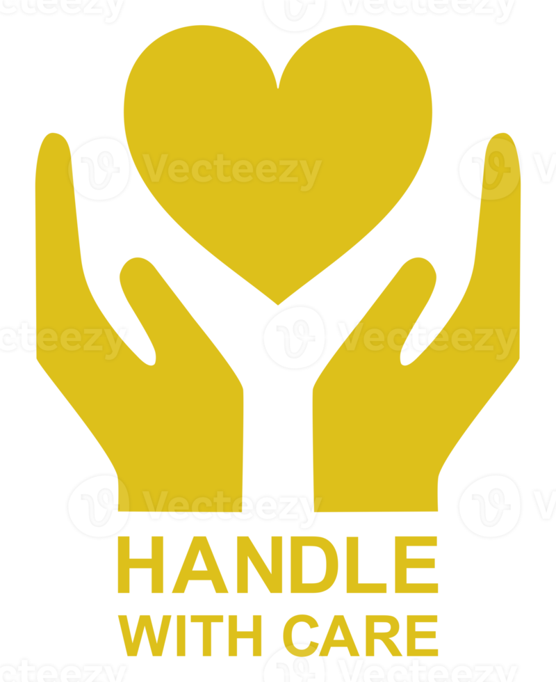 Handle With Care Packing With Heart Shape Icon Symbol for Valentine Day Gift. Packing Label for Valentine's Day Gift. Format PNG