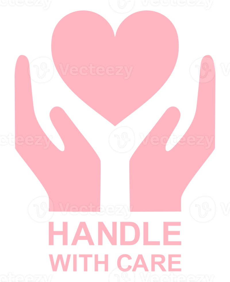 manipuler avec soin emballage avec symbole d'icône en forme de coeur pour le cadeau de la saint-valentin. étiquette d'emballage pour le cadeau de la saint-valentin. formatpng png