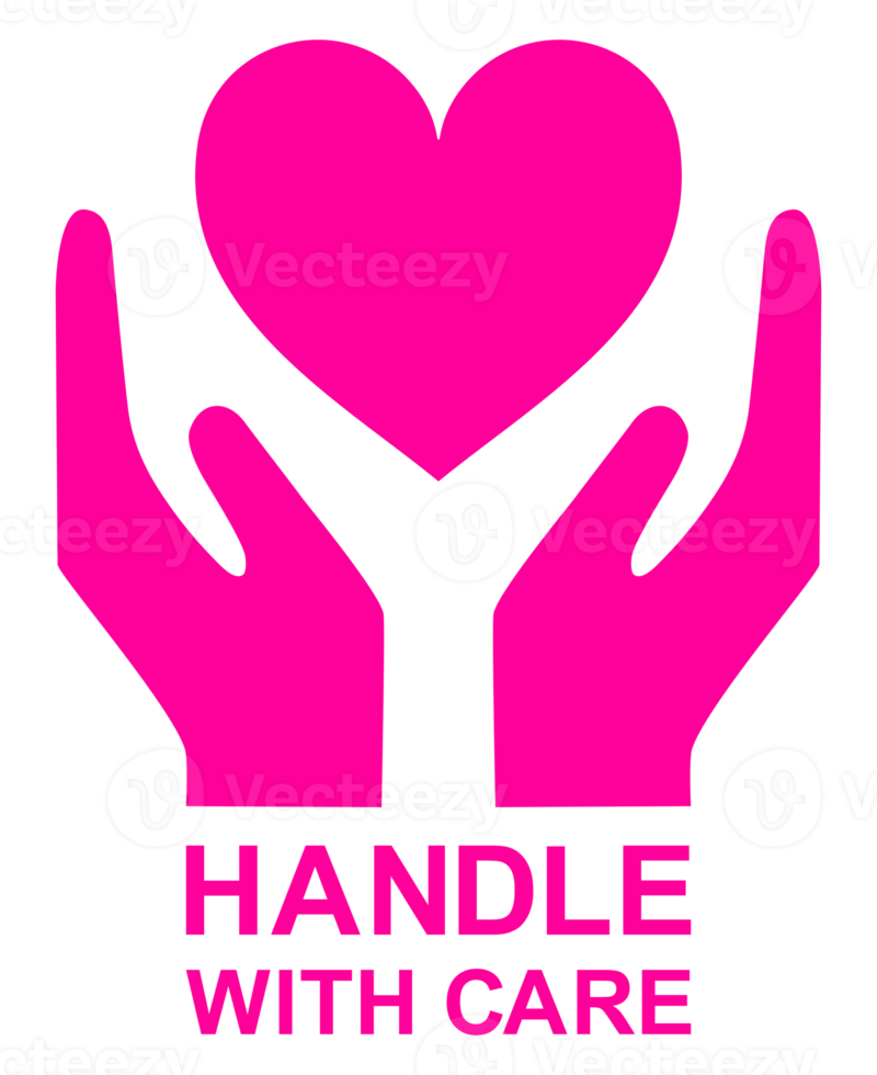 Handle With Care Packing With Heart Shape Icon Symbol for Valentine Day Gift. Packing Label for Valentine's Day Gift. Format PNG