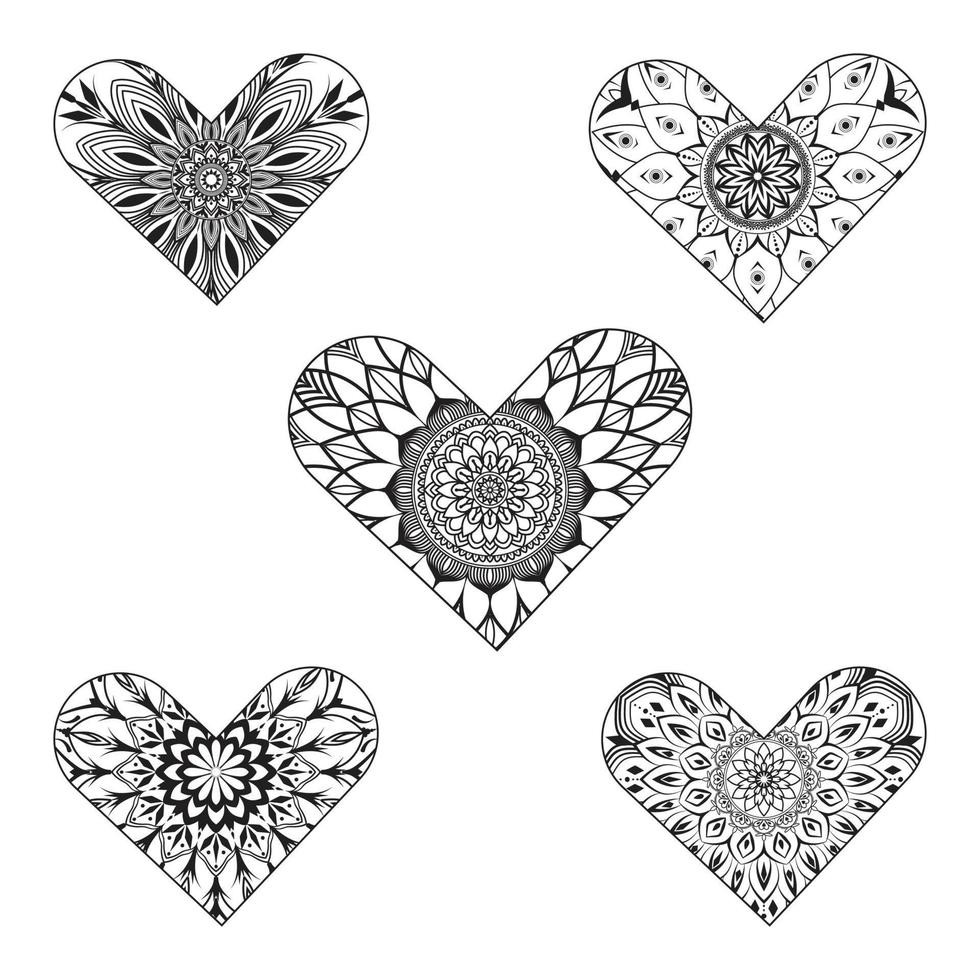 Set of heart-shaped mandala vector